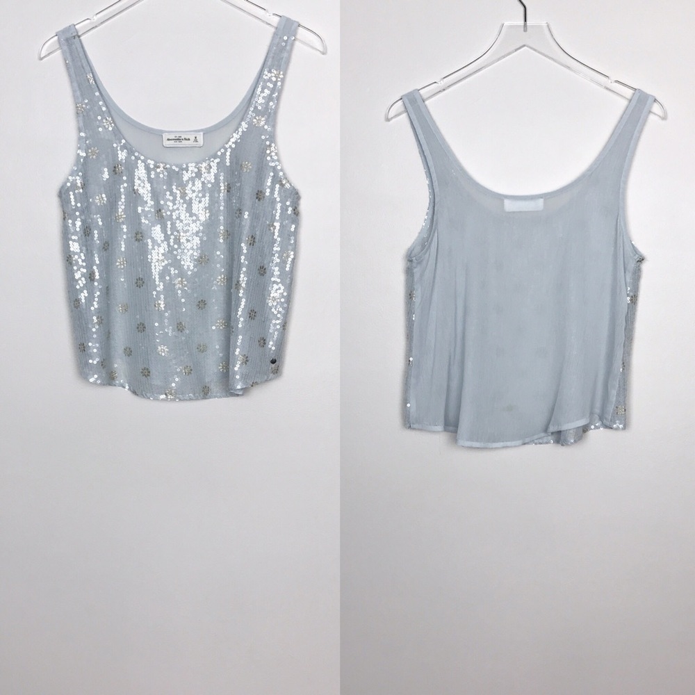 Abercrombie & Fitch Sheer Blue Sequined Tank M - Picture 1 of 8
